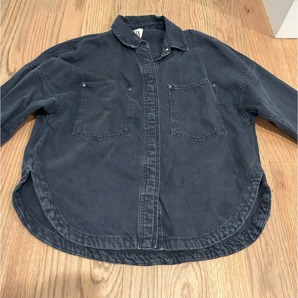 Zara Distressed Black Jean Shirt/Jacket